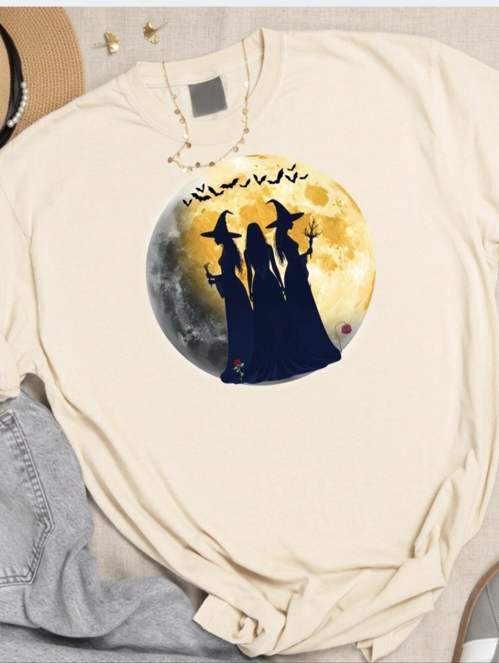 Gothic Coven Witches T-Shirt - Handmade Crystals Design ✨🌕